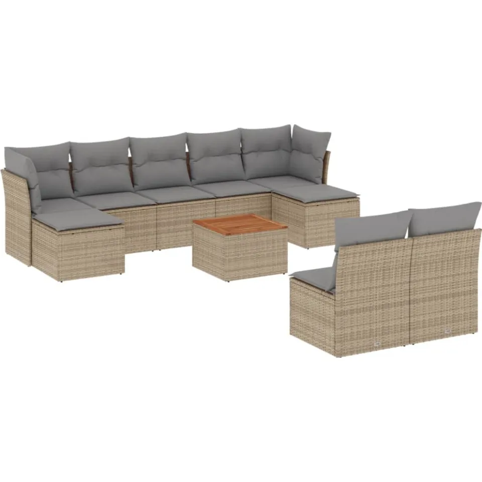vidaXL 10-delige Loungeset met kussens poly rattan beige, foto 3