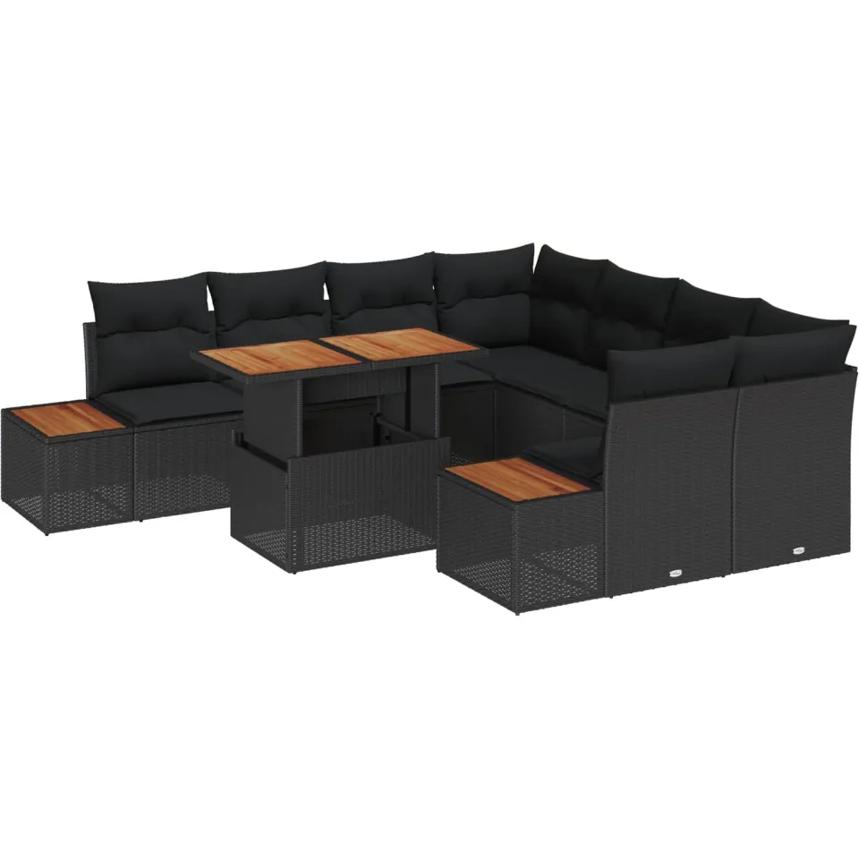 vidaXL Tuin Sofa Set 9 st Zwart Poly riet