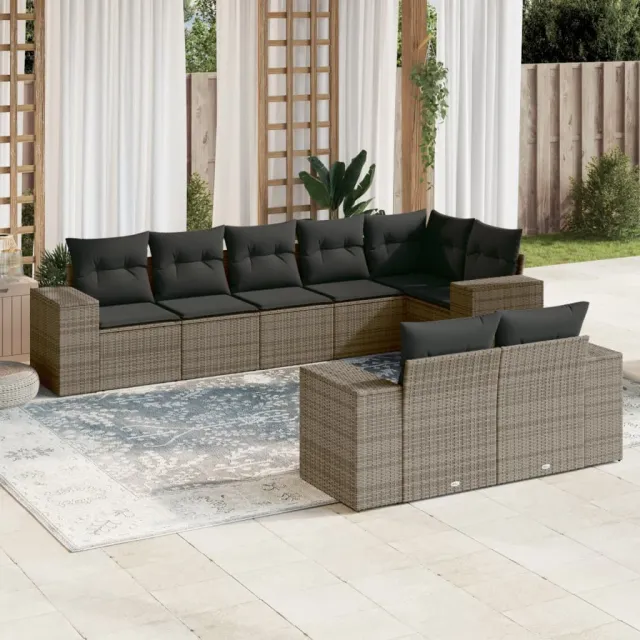 vidaXL 8-delige Loungeset met kussens poly rattan grijs, foto 2