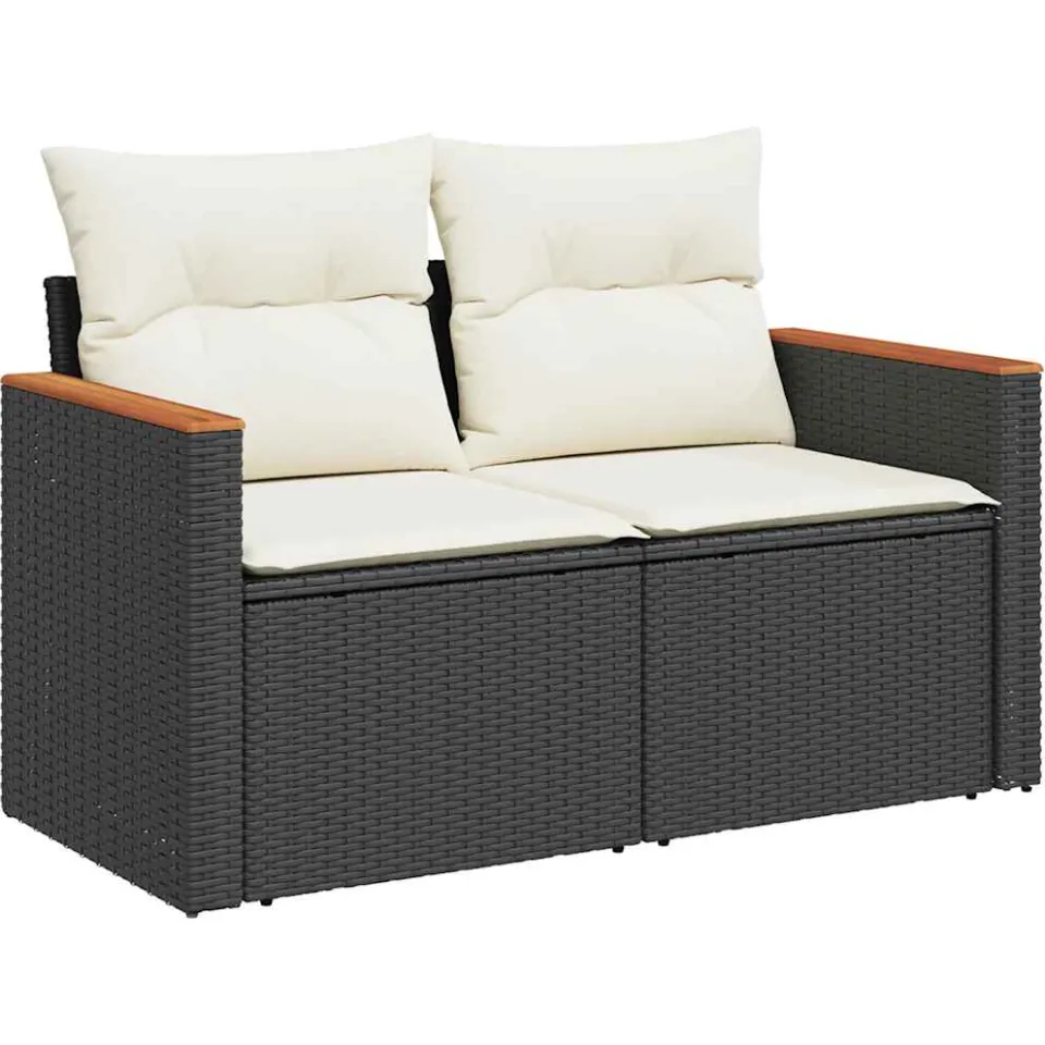 vidaXL 11-delige Loungeset met kussens poly rattan zwart