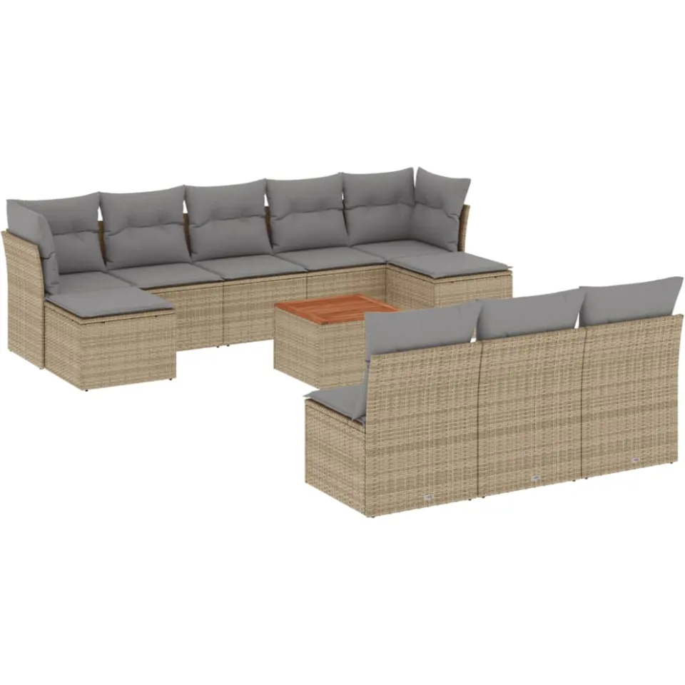 vidaXL 11-delige Tuinset met kussens poly rattan beige, foto 3