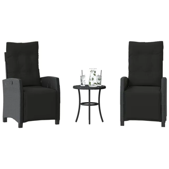 vidaXL 3-delige Bistroset met kussens poly rattan zwart
