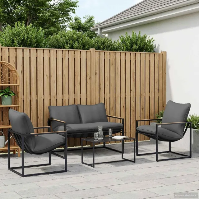 vidaXL Tuinbankenset 4 st Zwart en Anthraciet Staal