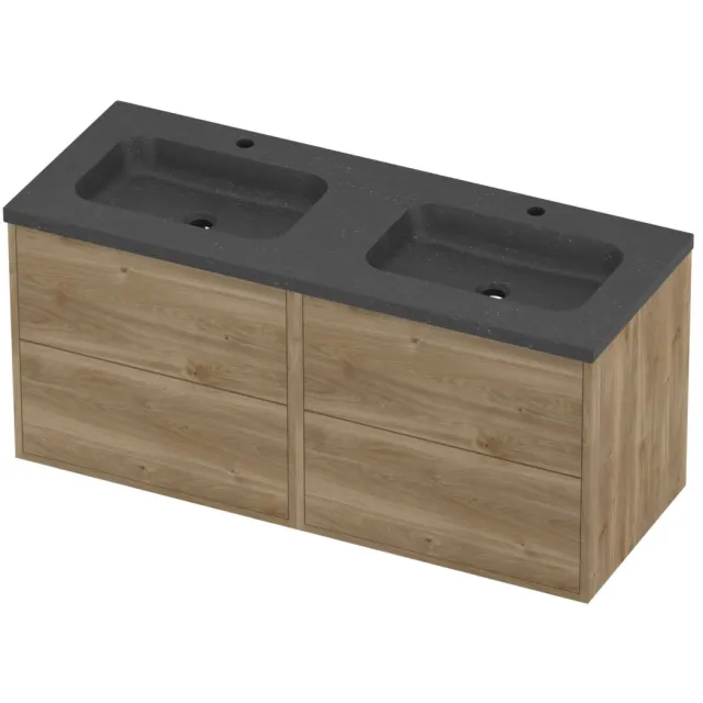Proline Rollo Badmeubelset Hardsteen Elegant Dubbel 2 Gaten 120x46x54 cm Blue Stone Cider Oak Eiken