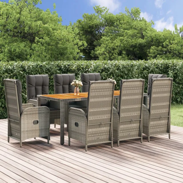 vidaXL 9-delige Tuinset met kussens poly rattan grijs, foto 2