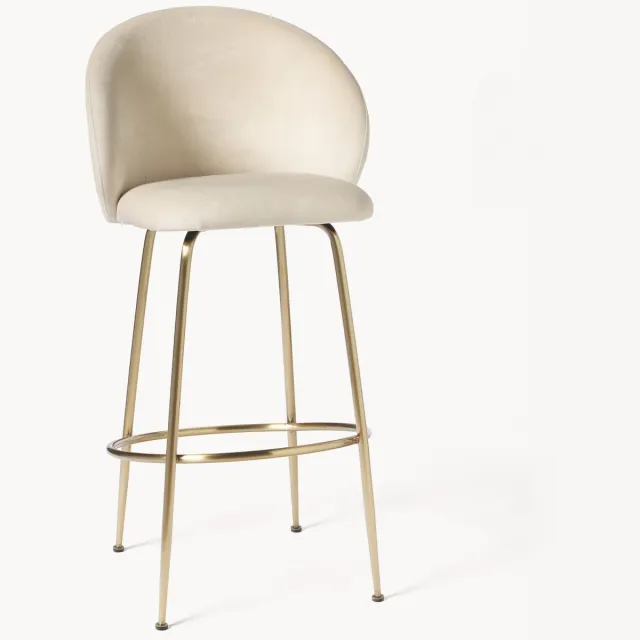Westwing Collection Fluwelen barstoel Luisa Wit, Goudkleurig