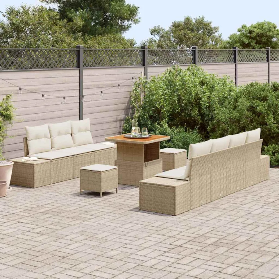 vidaXL Tuinbankenset 10 st Beige poly rattan, foto 3