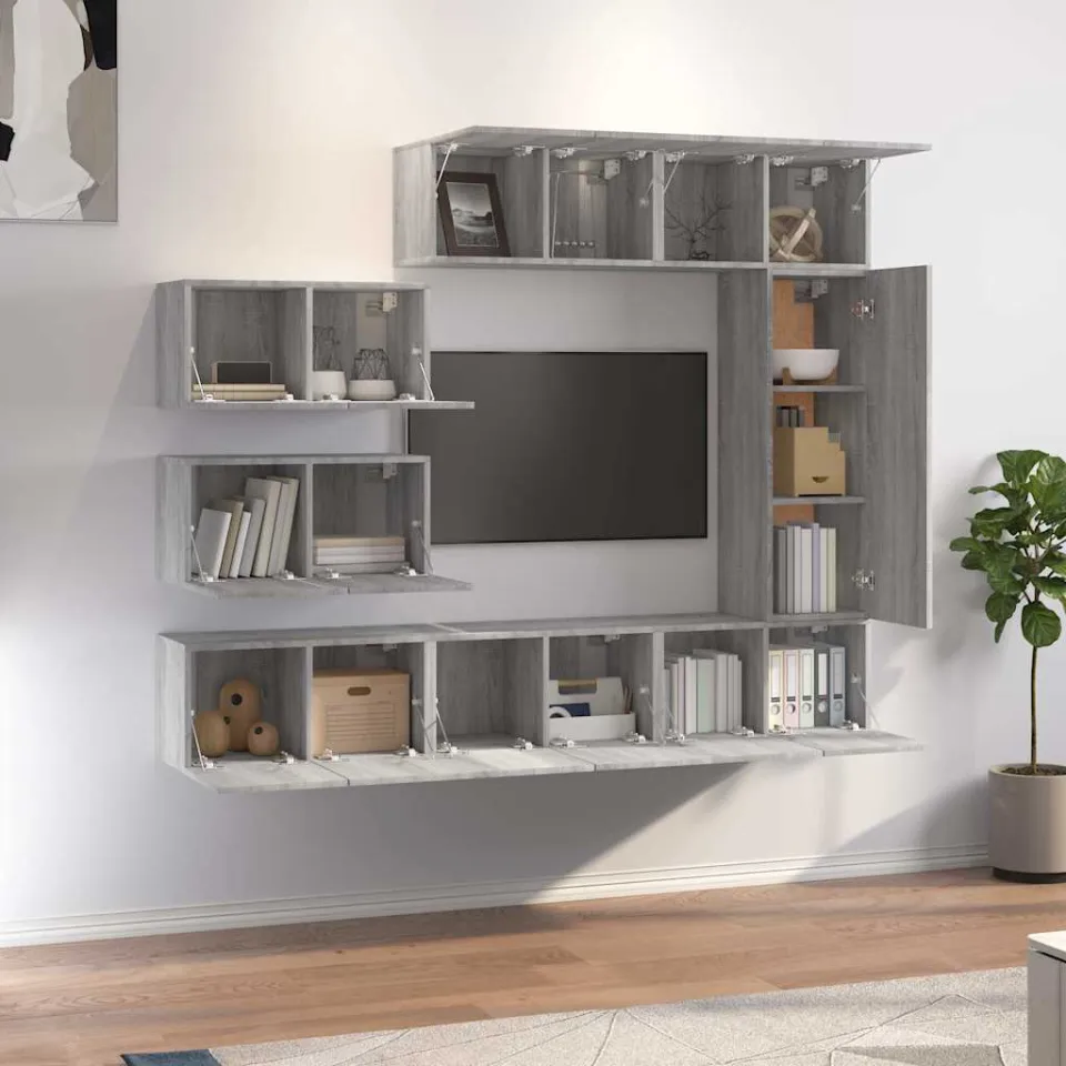 vidaXL 8-delige Tv-meubelset bewerkt hout grijs sonoma eikenkleurig, foto 3