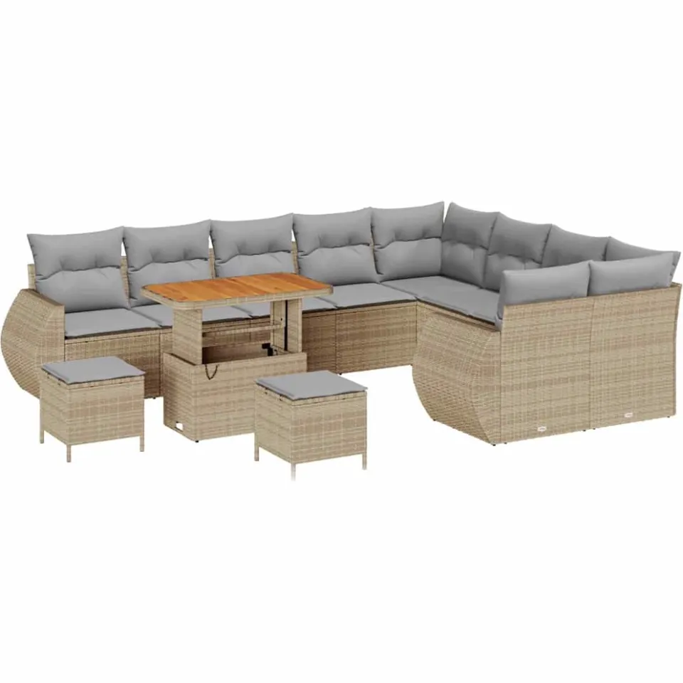 vidaXL Tuinbankenset 12 st Beige poly rattan, foto 4