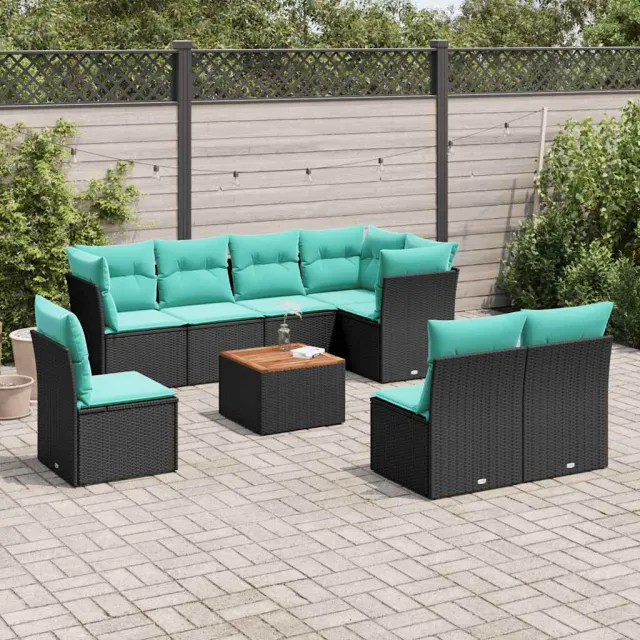 vidaXL 9-delige Loungeset met kussens poly rattan zwart, foto 2