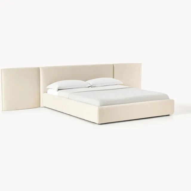 Westwing Collection Gestoffeerd bed Otis met inklapbaar hoofdeinde Wit