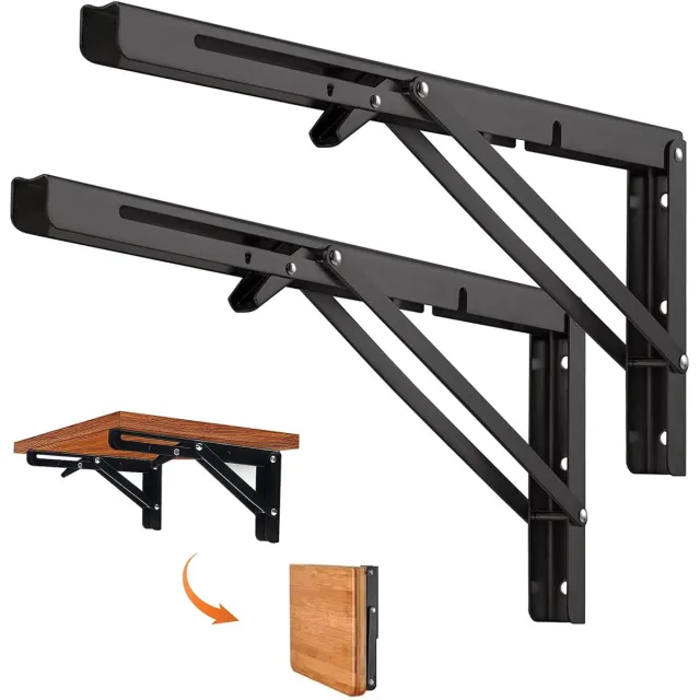Cyslmuk 2 stuks opvouwbare plankbeugel 400 mm/16 inch, wandplank, opvouwbare beugels voor magnetron, camper-accessoirebeugel, stalen opvouwbare console, camper-accessoires 80 kg draagvermogen - Cyslmuk Zwart
