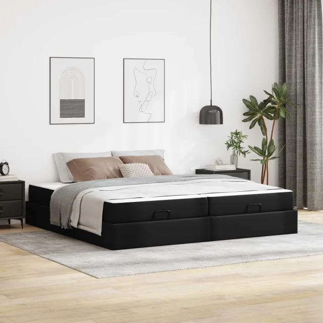 vidaXL Bedframe met matras Anders 2 st Zwart PVC