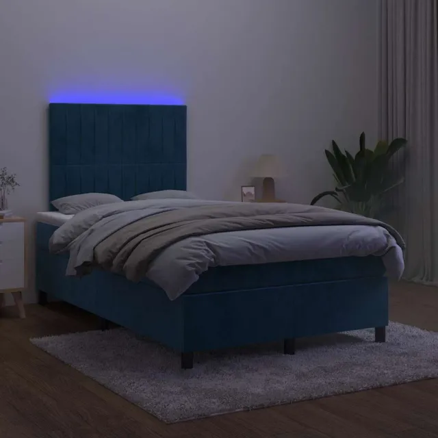 vidaXL Boxspring met matras en LED fluweel donkerblauw 120x190 cm blauw