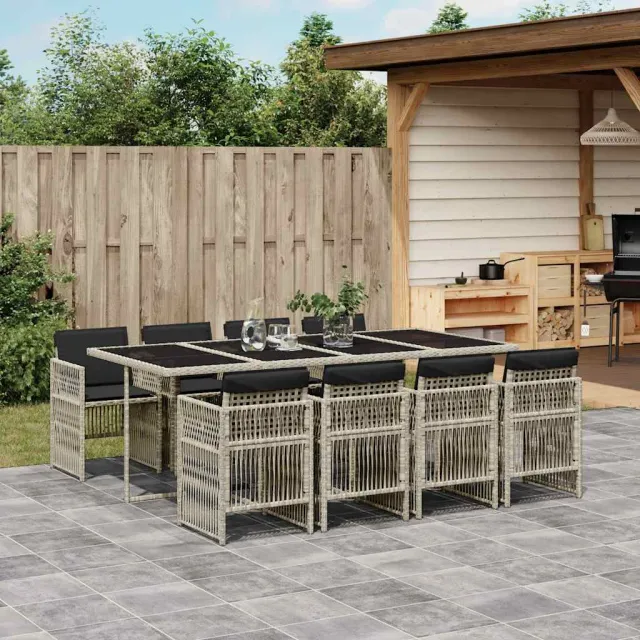 vidaXL 9-delige Tuinset met kussens poly rattan lichtgrijs grijs, foto 2