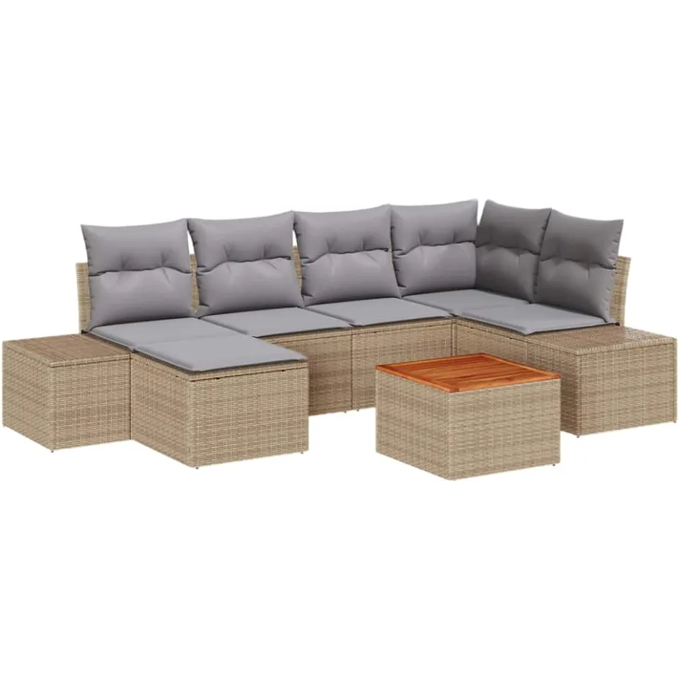 vidaXL Tuinbankenset 7 st Beige poly rattan