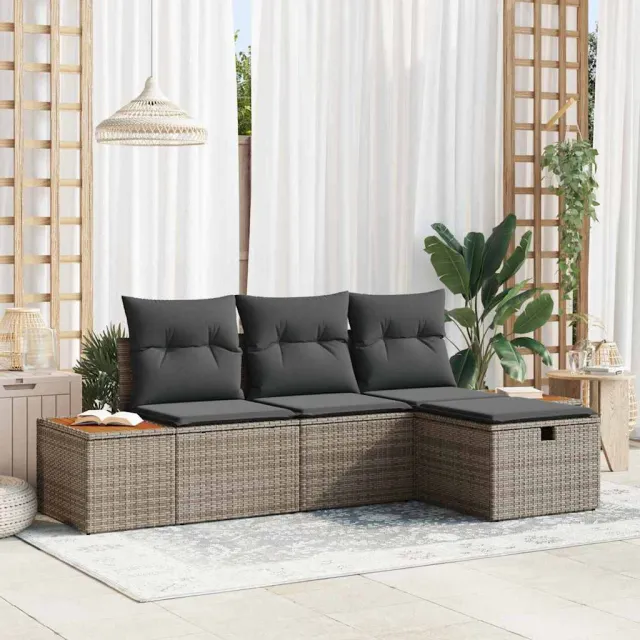 vidaXL Tuin Sofa Set 4 st Grijs poly rattan, foto 2