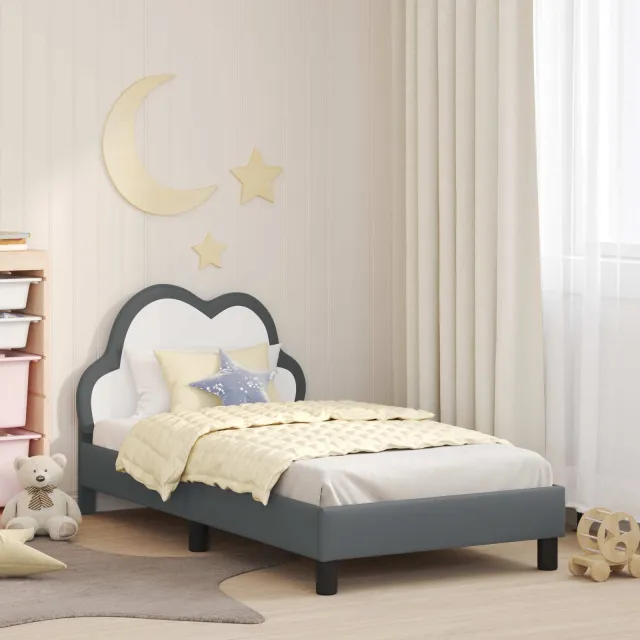 vidaXL Bedframe voor kinderen met hoofdbord Lichtgrijs 80 x 160 cm PU