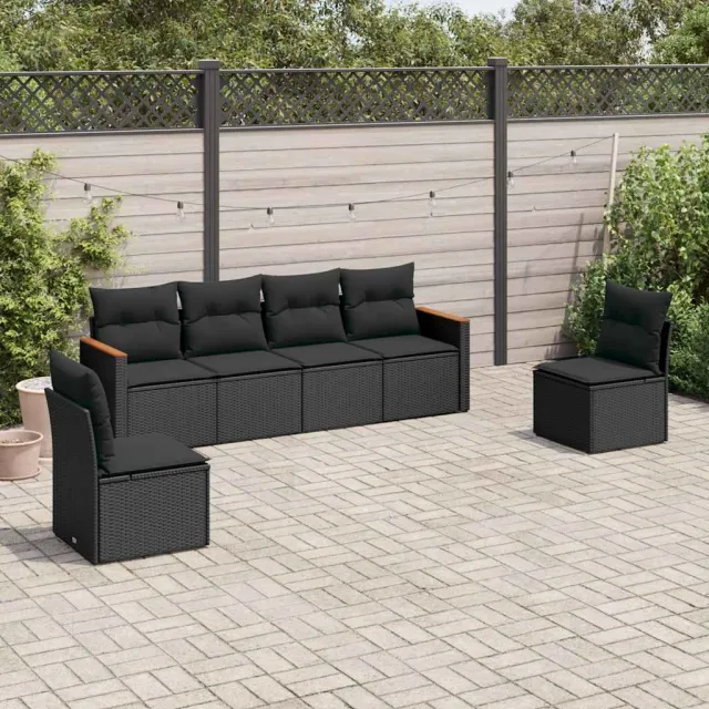 vidaXL 6-delige Loungeset met kussens poly rattan zwart, foto 2
