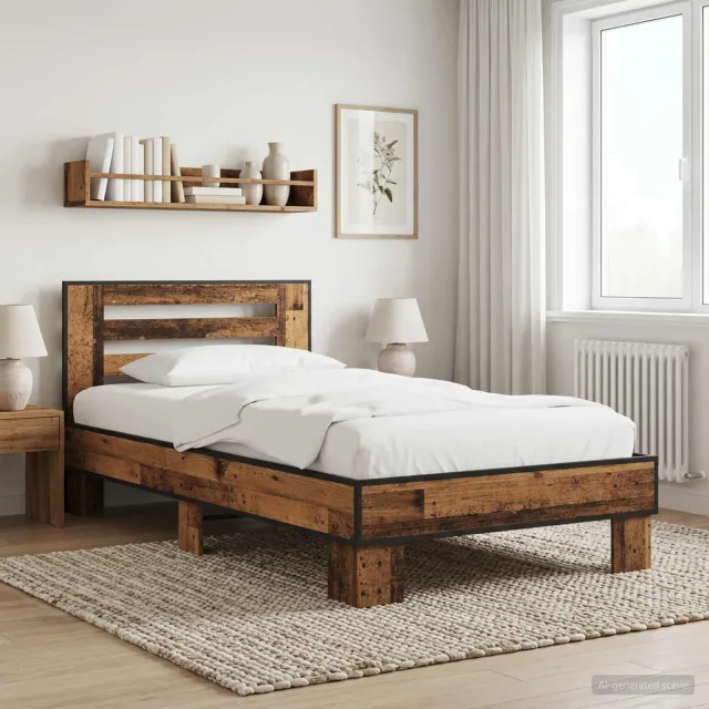 vidaXL Bedframe met Hoofdeinde Oud hout 80 x 200 cm Bewerkt hout Bruin