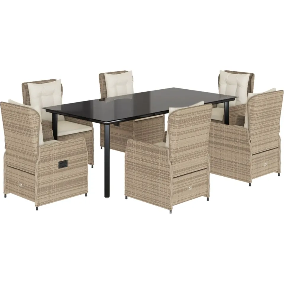 vidaXL 7-delige Tuinset met kussens poly rattan beige, foto 3