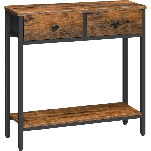 Homesy Slanke consoletafel, kleine consoletafel met 2 niet-geweven laden, gangtafel met opbergruimte, voor kleine ruimtes en woonkamers, industrieel, bruin en zwart Rustiek bruin + Zwart