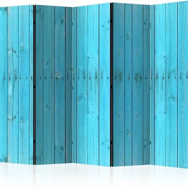 karo-art Vouwscherm / Kamerscherm - Blauwe planken 225x172cm , gemonteerd geleverd, dubbelzijdig geprint Multikleur
