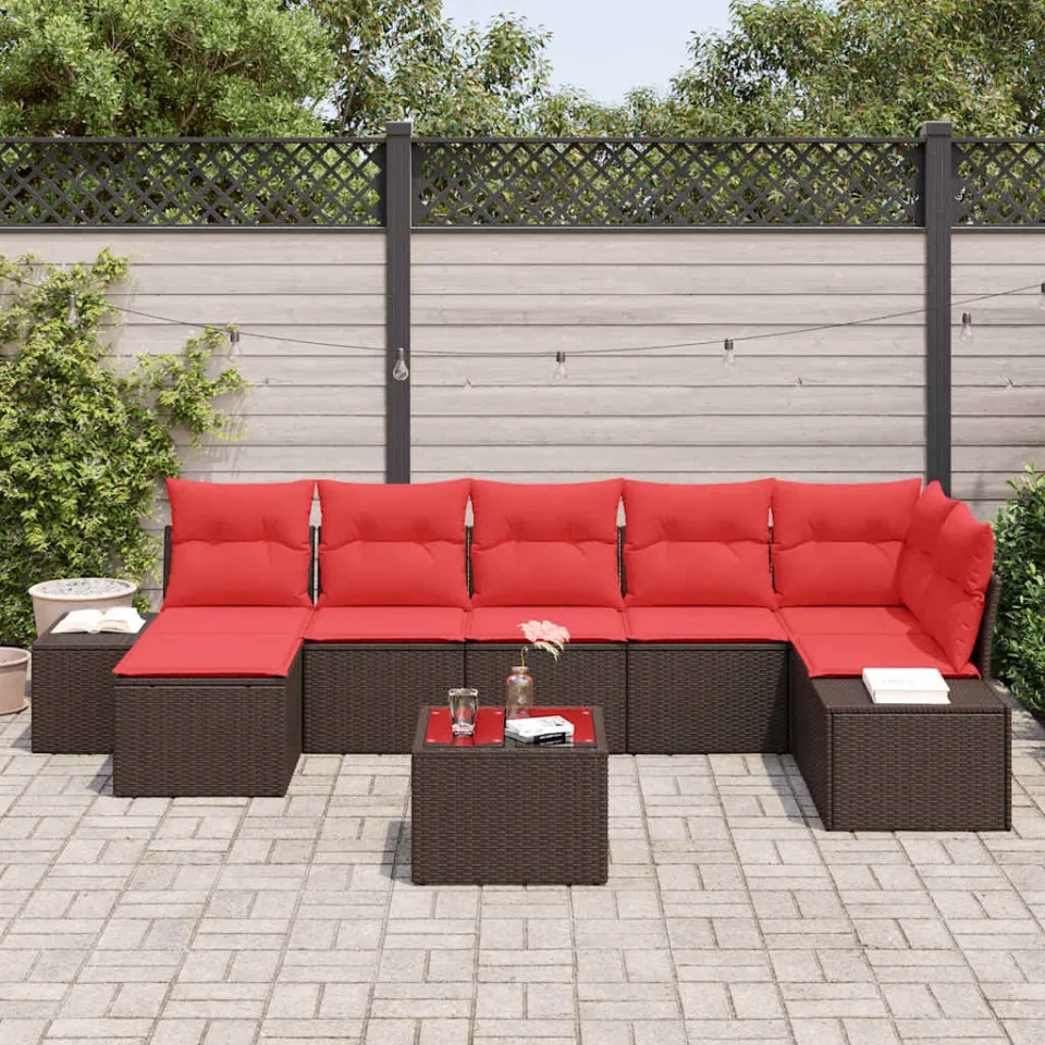 vidaXL Tuin Sofa Set 7 st Bruin en Rood poly rattan, foto 3
