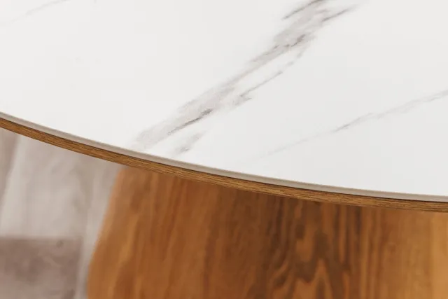 Invicta Interior Ronde eettafel UNIQUE 120 cm wit natuurlijk eiken keramiek marmeren kolomvoet - 45143 Zie omschrijving
