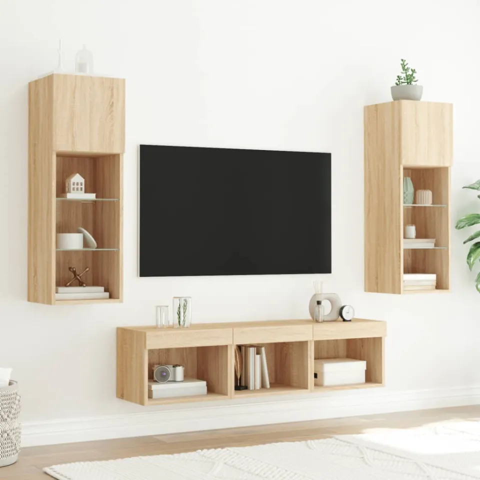 vidaXL 5-delige Tv-wandmeubelset met LED bewerkt hout sonoma eiken, foto 3