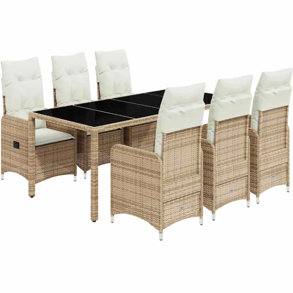 vidaXL 7-delige Bistroset met kussens poly rattan beige, foto 3