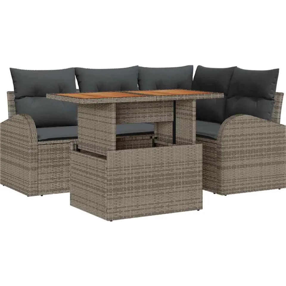 vidaXL Tuin Sofa Set 5 st Grijs Poly riet, foto 4