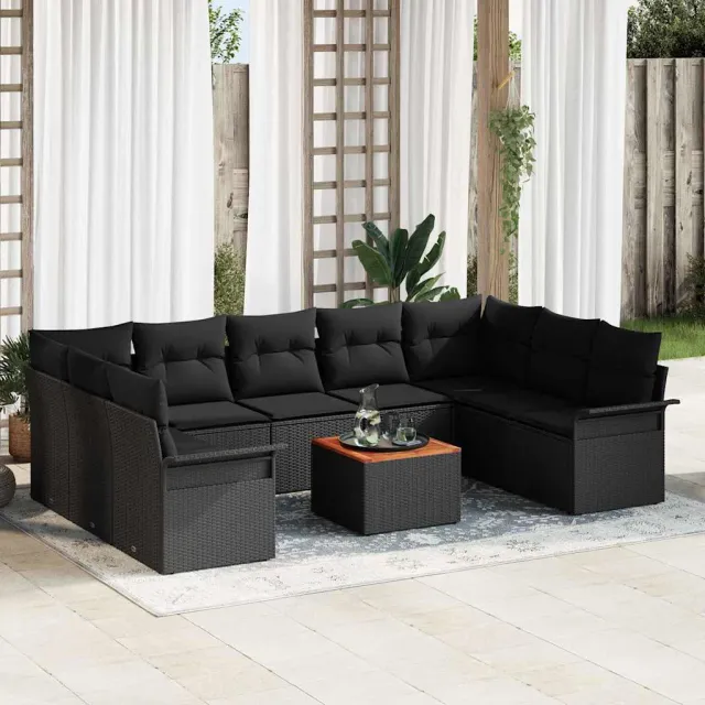 vidaXL Tuinbankenset 10 st Zwart poly rattan