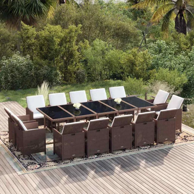 vidaXL 15-delige Tuinset met kussens poly rattan bruin, foto 2
