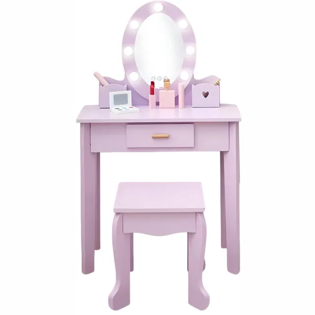 Happiq Kinderkaptafel met Stoel & Verlichting - Make-up IJdelheidsset - Licht Paars Light Purple