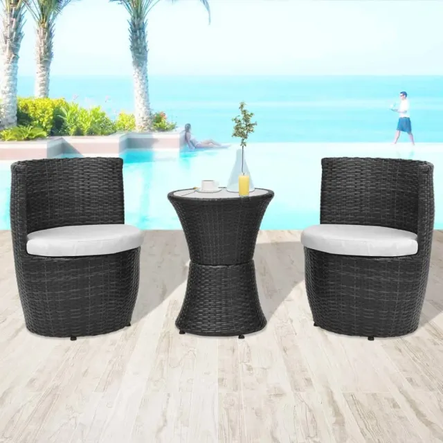 vidaXL 3-delige Bistroset met kussens poly rattan zwart, foto 2