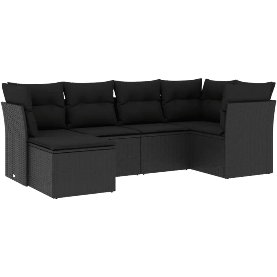 vidaXL 6-delige Loungeset met kussens poly rattan zwart, foto 3