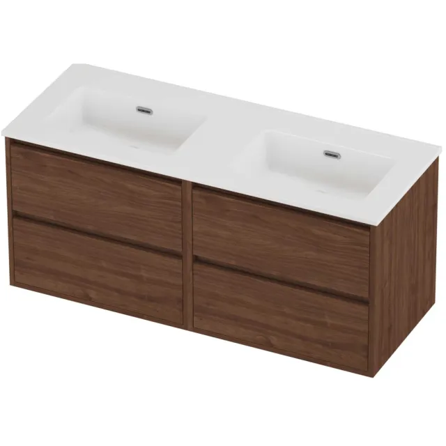 Proline Tribute Badmeubelset Porselein Elegant Dubbel 120x46x54 cm Glans Wit Indian Walnut Houtlook
