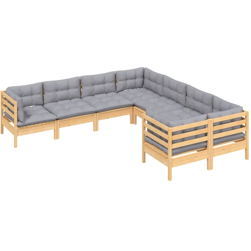 vidaXL 8-delige Loungeset met grijze kussens massief grenenhout grijs