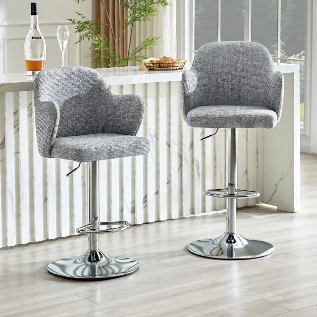 COVREO Barkruk set van 2 45x37,6x118 cm grijs, stof, met armleuningen