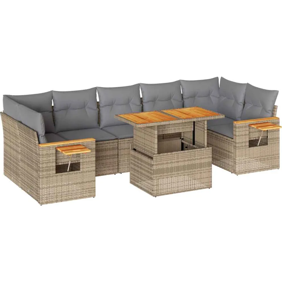 vidaXL 8-delige Loungeset met kussens poly rattan acacia beige, foto 3