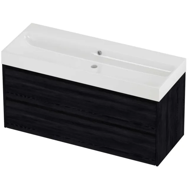 Proline Podium Badmeubelset Polystone Loft Enkel 120x46x62 cm Glans Wit Black Oak Eiken