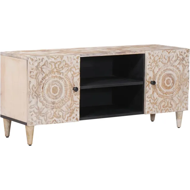 vidaXL TV-kast Wit 105 x 33,5 x 46 cm Massief Mango Hout
