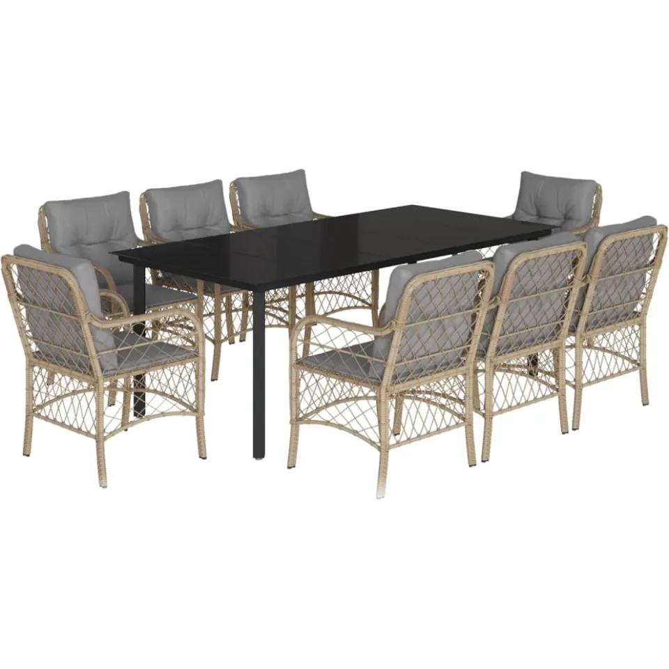 vidaXL 9-delige Tuinset met kussens poly rattan gemengd beige, foto 3