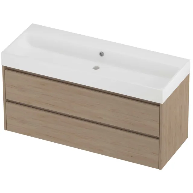 Proline Podium Badmeubelset Polystone Loft Enkel 120x46x62 cm Mat White Ideal Oak Eiken