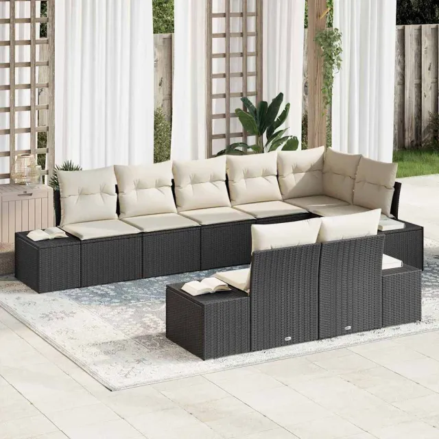 vidaXL Tuin Sofa Set 8 st Zwart en Crème poly rattan, foto 2
