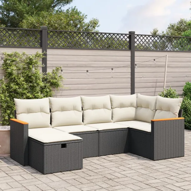 vidaXL 6-delige Loungeset met kussens poly rattan zwart, foto 2
