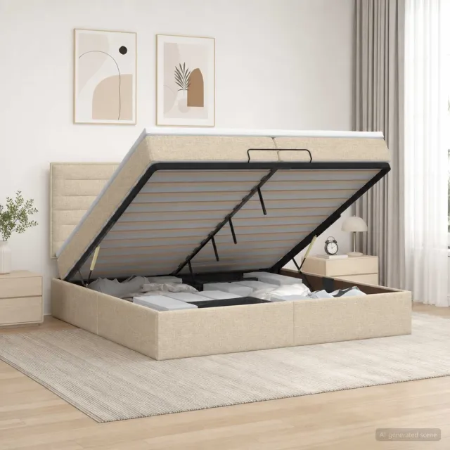 vidaXL Ottoman bed met matras Crèmekleurig 200 x 200 cm Stof
