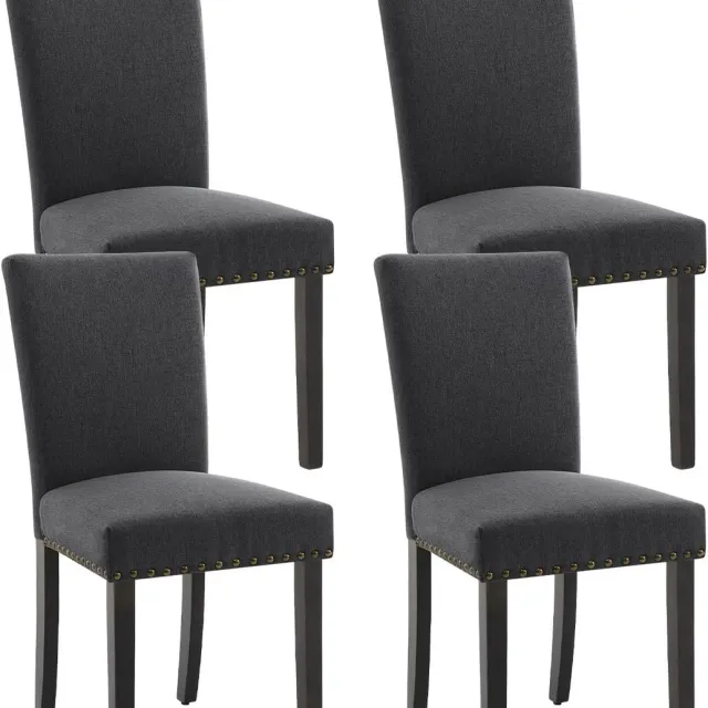 HOERFURIY Eetkamerstoelen Set van 4 - Donkergrijs Linnen Stoelen Hout 136kg