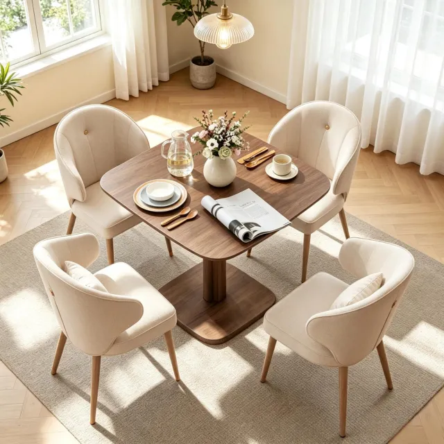DESMIU Eettafel - Houten Tafel voor 4 Personen - Afgeronde Hoeken en Stevige Voet - voor Eetkamer en Keuken - Hout - 70x70x75 Cm - Bruin